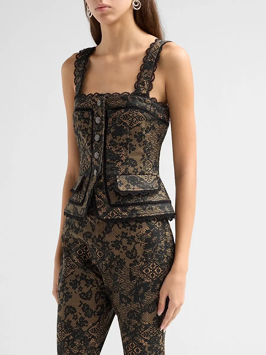 Cinq à Sept Women's Myra Patchwork-Print Lace-Trim Top | Thumbnail 4 Cinq à Sept Women's Myra Patchwork-Print Lace-Trim Top | Thumbnail 4
