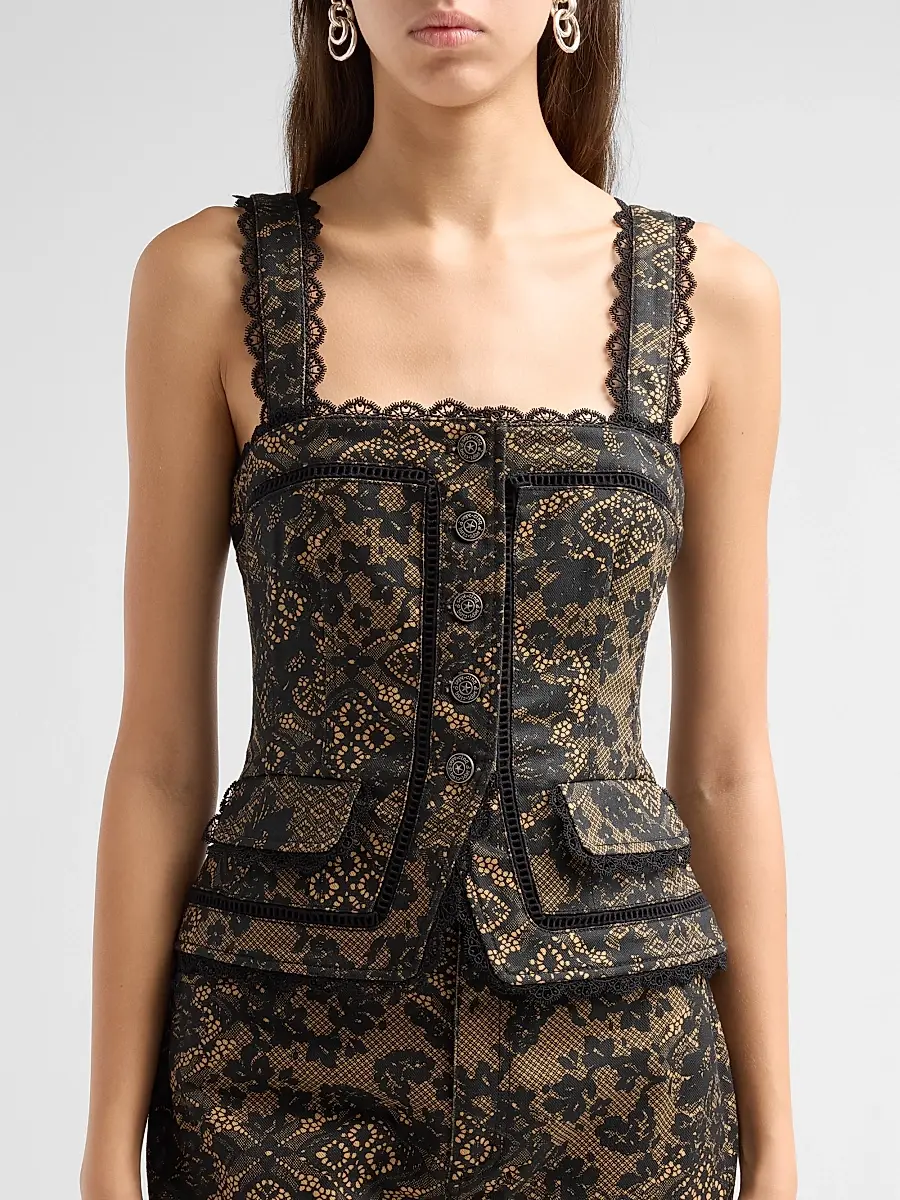 Cinq à Sept Women's Myra Patchwork-Print Lace-Trim Top | Thumbnail 5 Cinq à Sept Women's Myra Patchwork-Print Lace-Trim Top | Thumbnail 5
