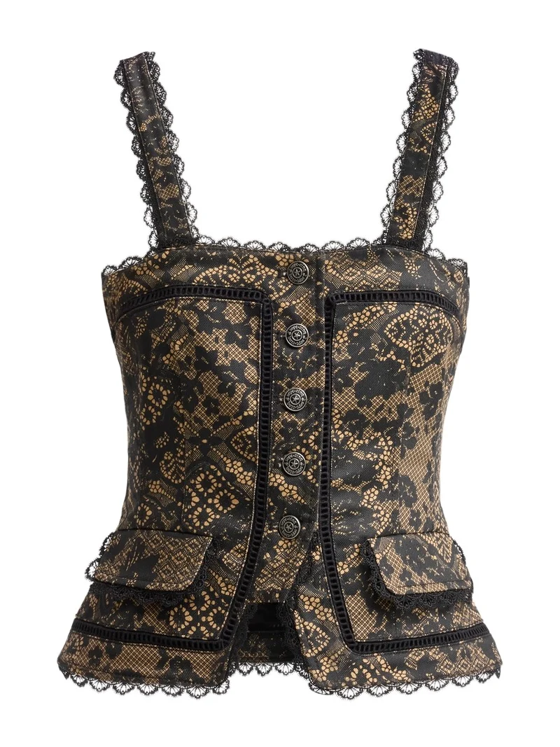 Cinq à Sept Women's Myra Patchwork-Print Lace-Trim Top