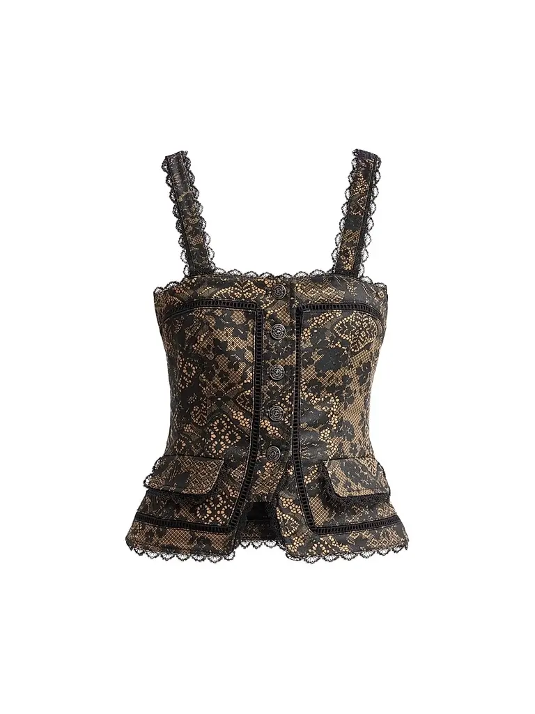 Cinq à Sept Women's Myra Patchwork-Print Lace-Trim Top