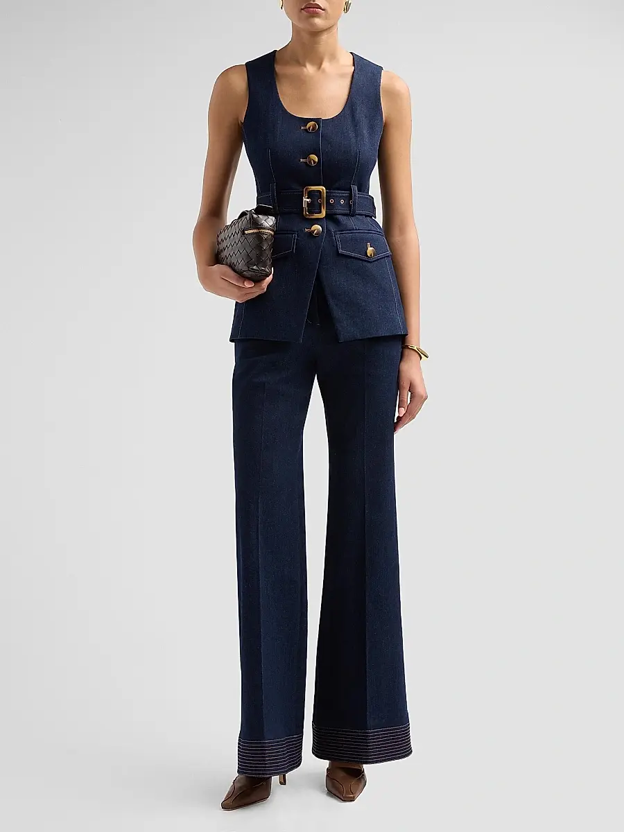 Veronica Beard Women's Becker Stretch-Denim Belted Vest | Thumbnail 2 Veronica Beard Women's Becker Stretch-Denim Belted Vest | Thumbnail 2