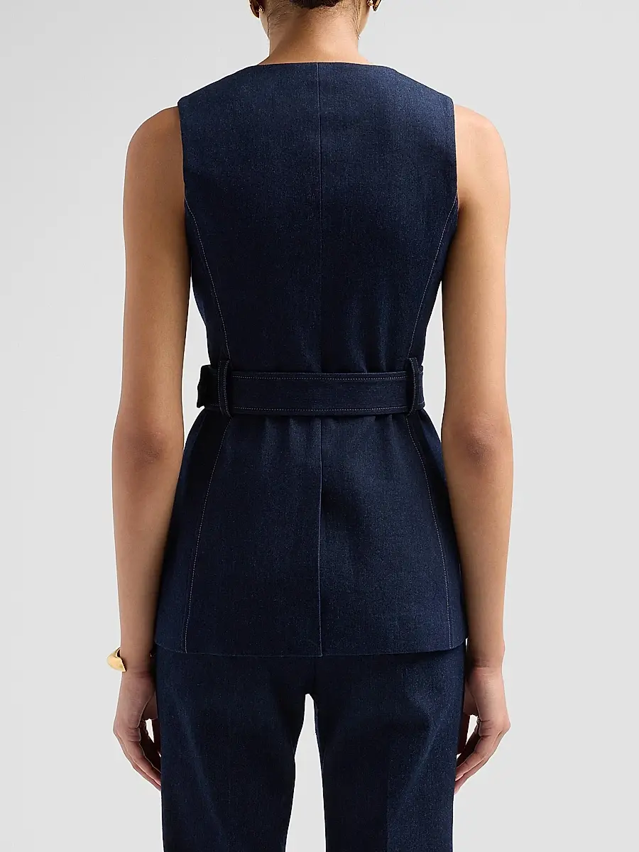 Veronica Beard Women's Becker Stretch-Denim Belted Vest | Thumbnail 3 Veronica Beard Women's Becker Stretch-Denim Belted Vest | Thumbnail 3