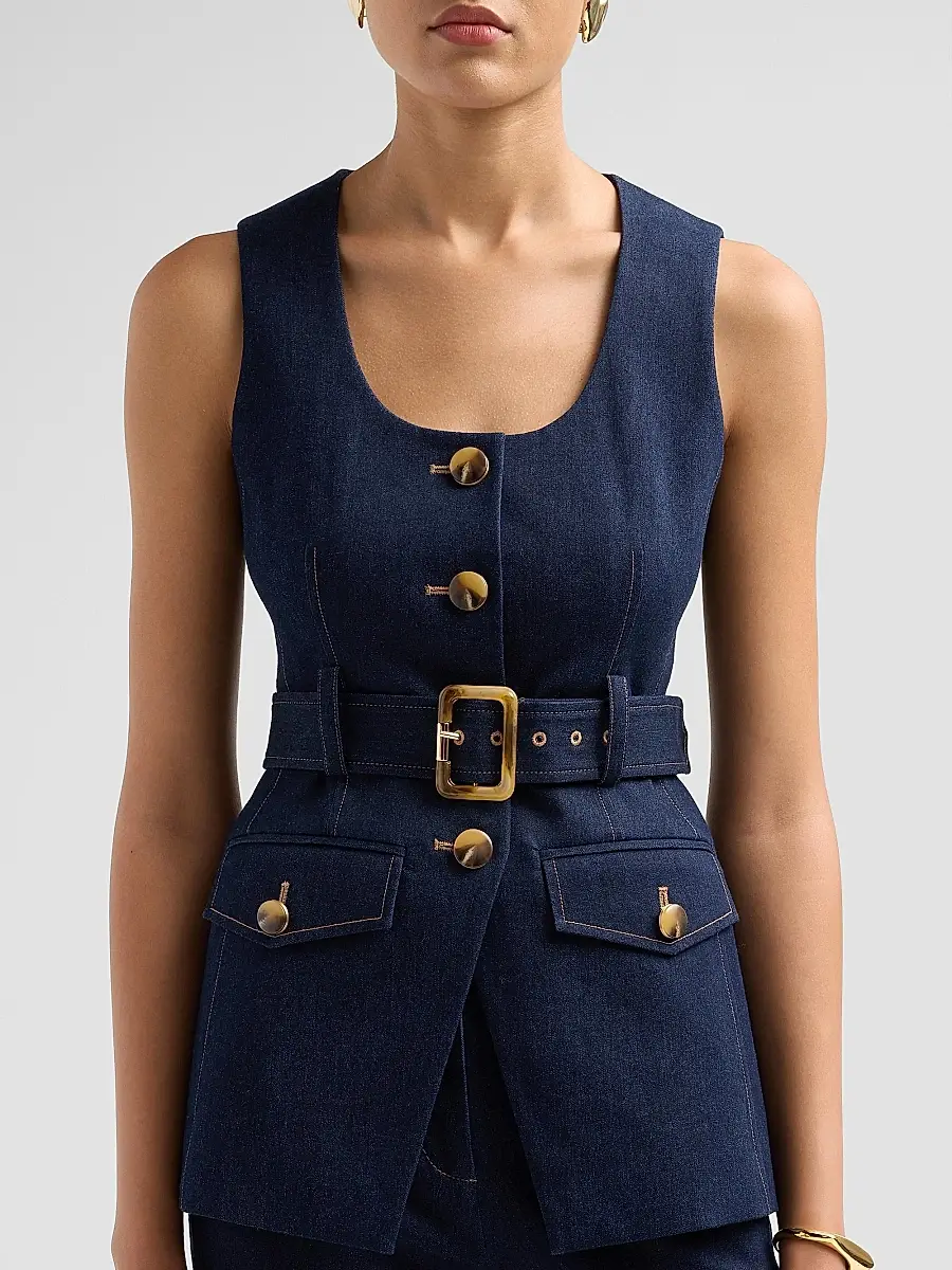 Veronica Beard Women's Becker Stretch-Denim Belted Vest | Thumbnail 5 Veronica Beard Women's Becker Stretch-Denim Belted Vest | Thumbnail 5