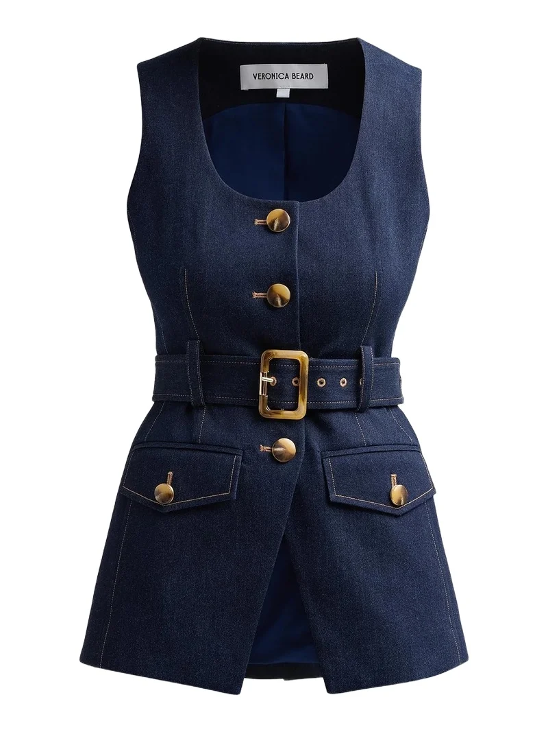Women's Becker Stretch-Denim Belted Vest Women's Becker Stretch-Denim Belted Vest