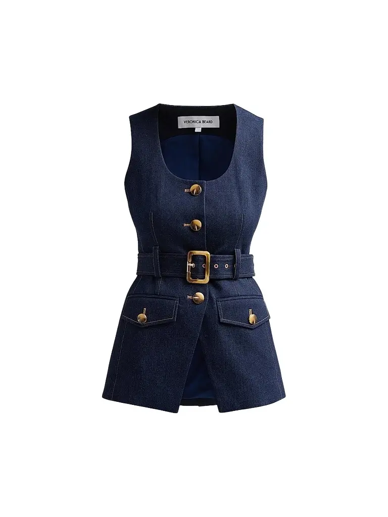 Women's Becker Stretch-Denim Belted Vest Women's Becker Stretch-Denim Belted Vest