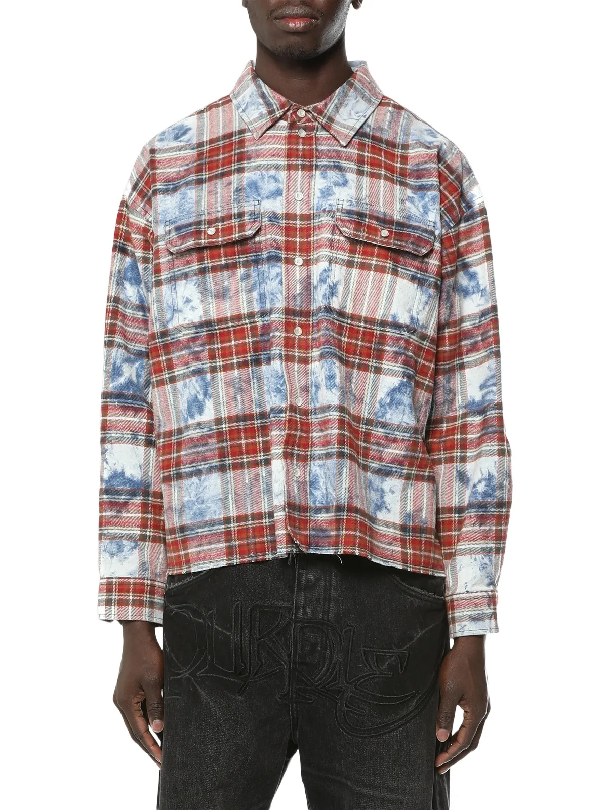 Men's Plaid Embellished Cotton Shirt Men's Plaid Embellished Cotton Shirt