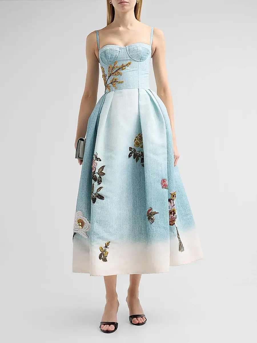 Oscar de la Renta Women's Bustier Painted Beaded Floral Cocktail Dress | Thumbnail 2 Oscar de la Renta Women's Bustier Painted Beaded Floral Cocktail Dress | Thumbnail 2