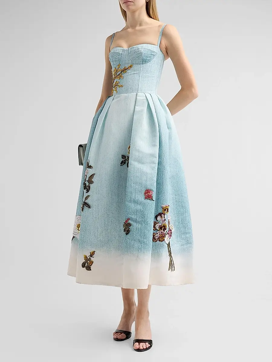 Oscar de la Renta Women's Bustier Painted Beaded Floral Cocktail Dress | Thumbnail 4 Oscar de la Renta Women's Bustier Painted Beaded Floral Cocktail Dress | Thumbnail 4