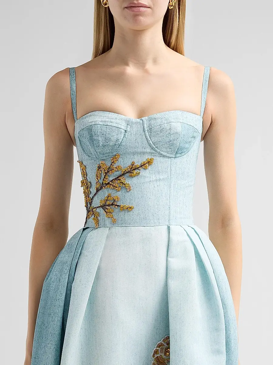 Oscar de la Renta Women's Bustier Painted Beaded Floral Cocktail Dress | Thumbnail 5 Oscar de la Renta Women's Bustier Painted Beaded Floral Cocktail Dress | Thumbnail 5