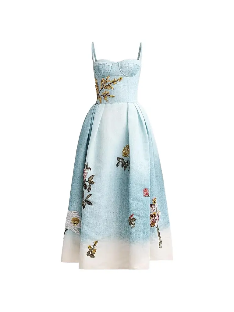 Oscar de la Renta Women's Bustier Painted Beaded Floral Cocktail Dress