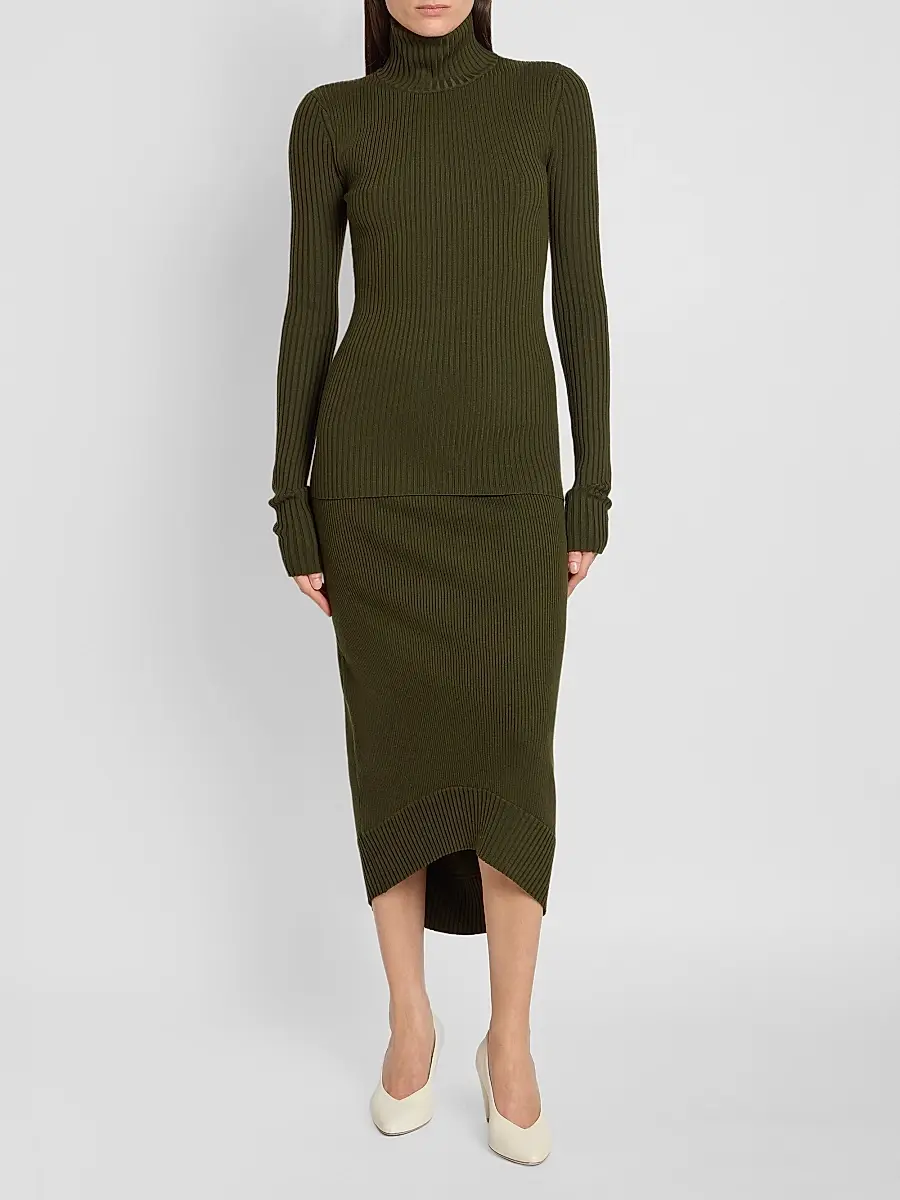 Victoria Beckham Women's Wool-Blend Ribbed High-Low Midi Skirt | Thumbnail 2 Victoria Beckham Women's Wool-Blend Ribbed High-Low Midi Skirt | Thumbnail 2