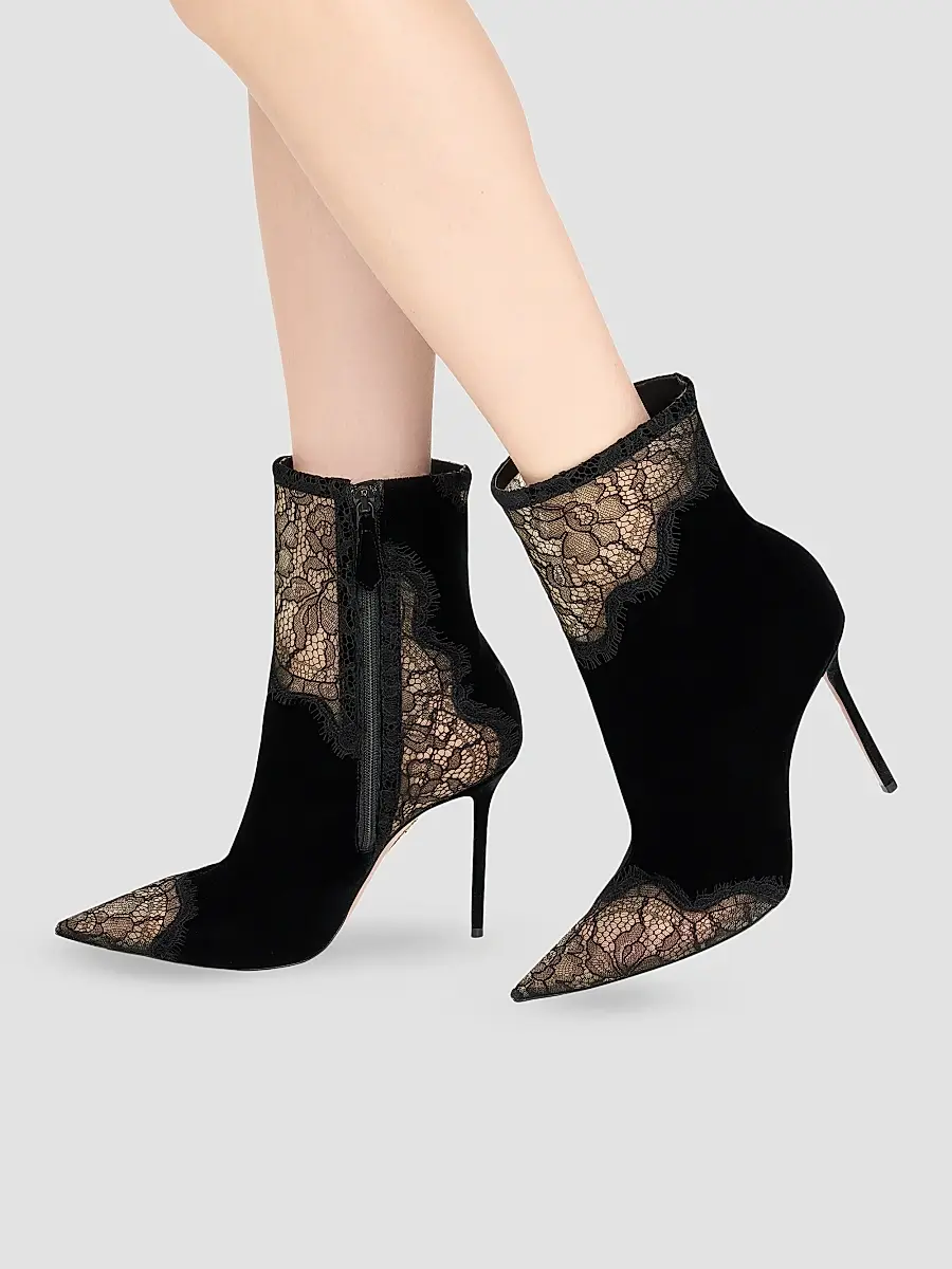 Aquazzura Women's Velvet Meadow 105MM Suede & Lace Ankle Boots | Thumbnail 2
