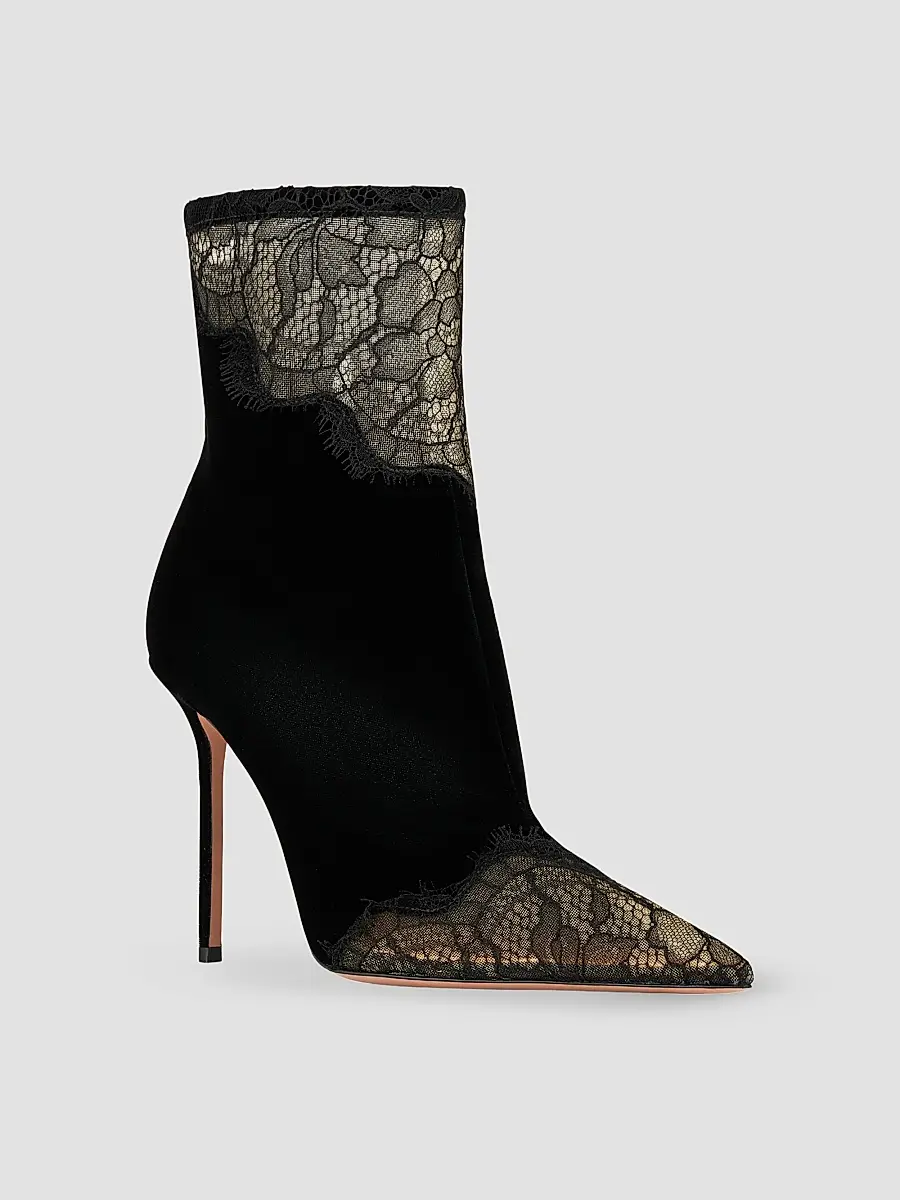 Aquazzura Women's Velvet Meadow 105MM Suede & Lace Ankle Boots | Thumbnail 3