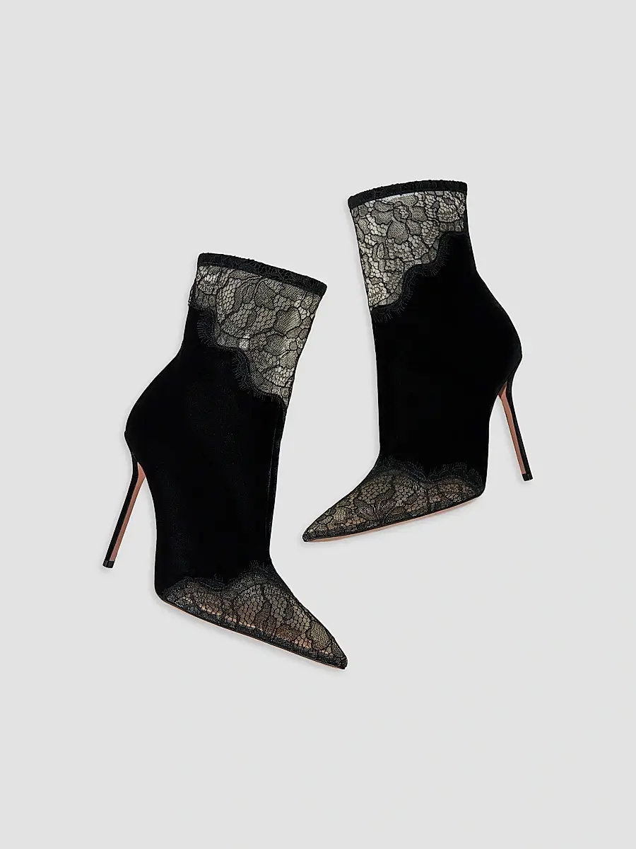 Aquazzura Women's Velvet Meadow 105MM Suede & Lace Ankle Boots | Thumbnail 4