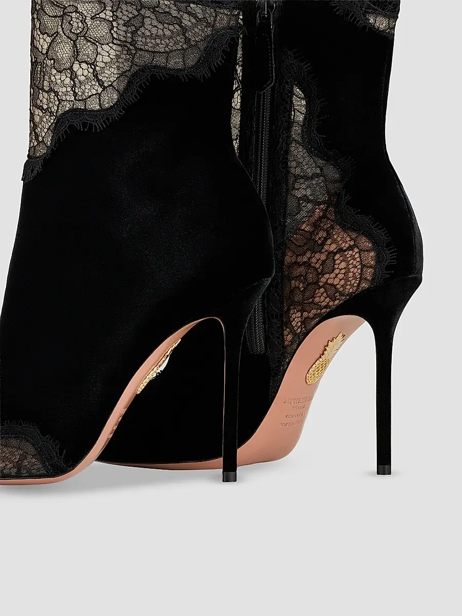 Aquazzura Women's Velvet Meadow 105MM Suede & Lace Ankle Boots | Thumbnail 5