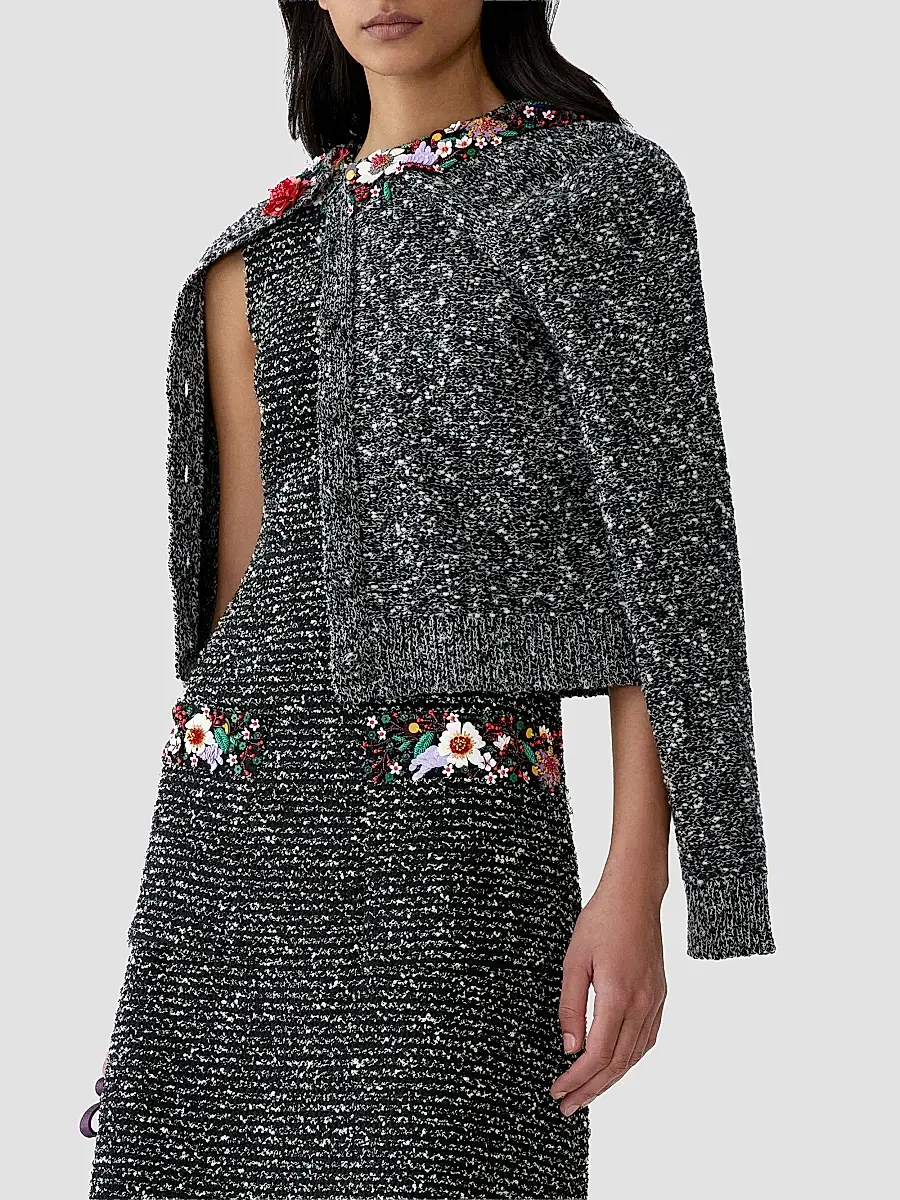 Carolina Herrera Women's 3D Floral-Collar Wool-Blend Cardigan | Thumbnail 2 Carolina Herrera Women's 3D Floral-Collar Wool-Blend Cardigan | Thumbnail 2