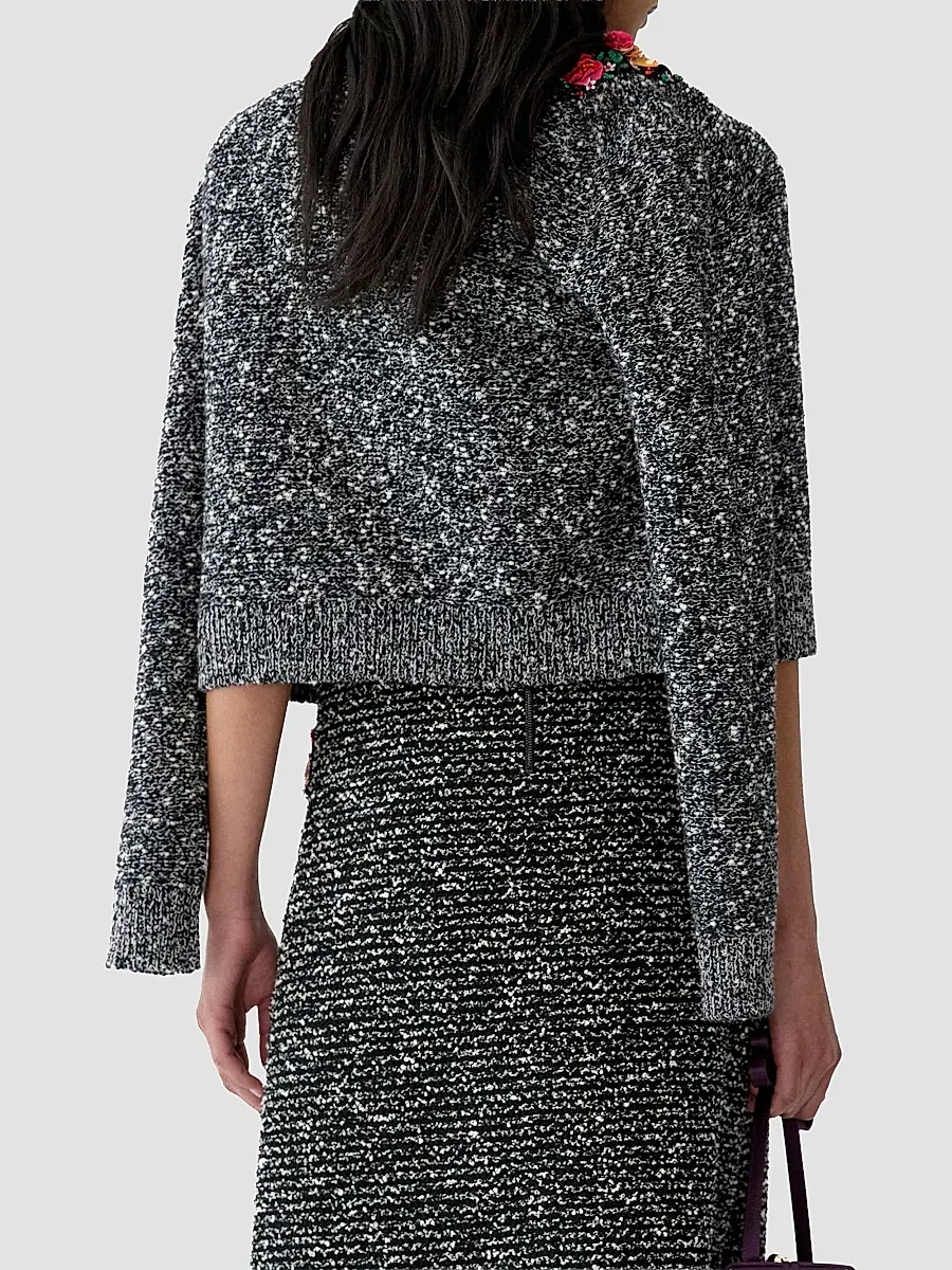 Carolina Herrera Women's 3D Floral-Collar Wool-Blend Cardigan | Thumbnail 3 Carolina Herrera Women's 3D Floral-Collar Wool-Blend Cardigan | Thumbnail 3