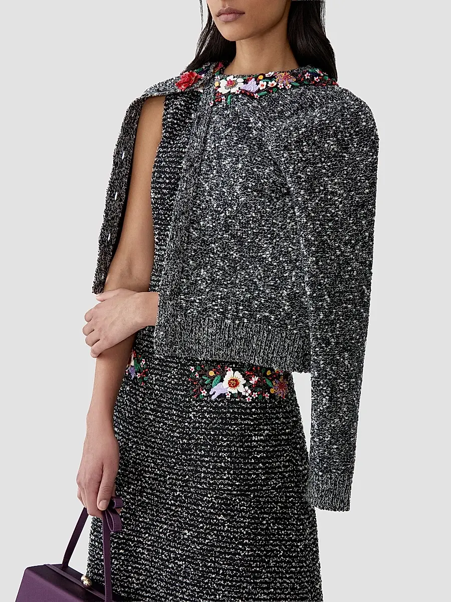 Carolina Herrera Women's 3D Floral-Collar Wool-Blend Cardigan | Thumbnail 4 Carolina Herrera Women's 3D Floral-Collar Wool-Blend Cardigan | Thumbnail 4