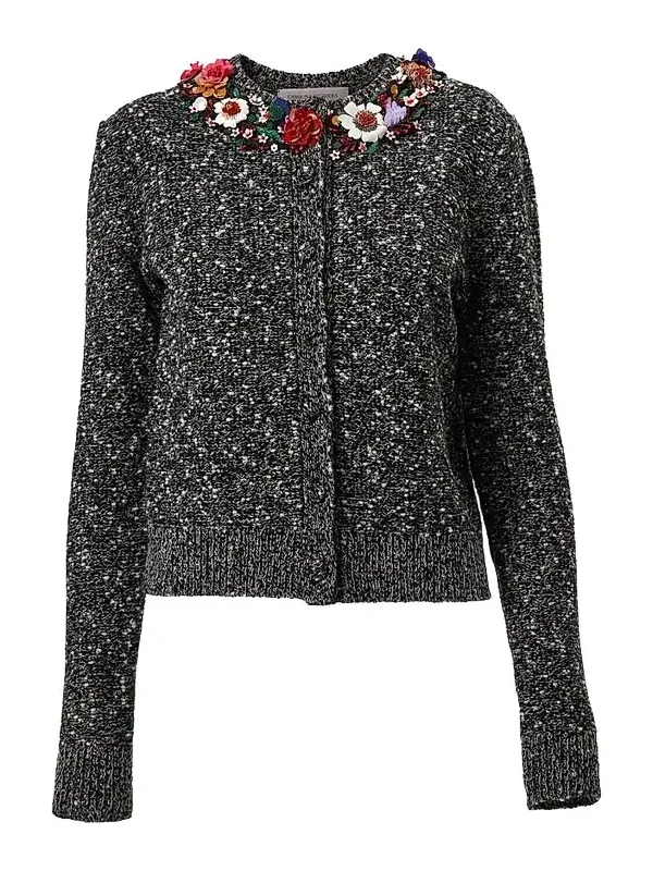 Carolina Herrera Women's 3D Floral-Collar Wool-Blend Cardigan