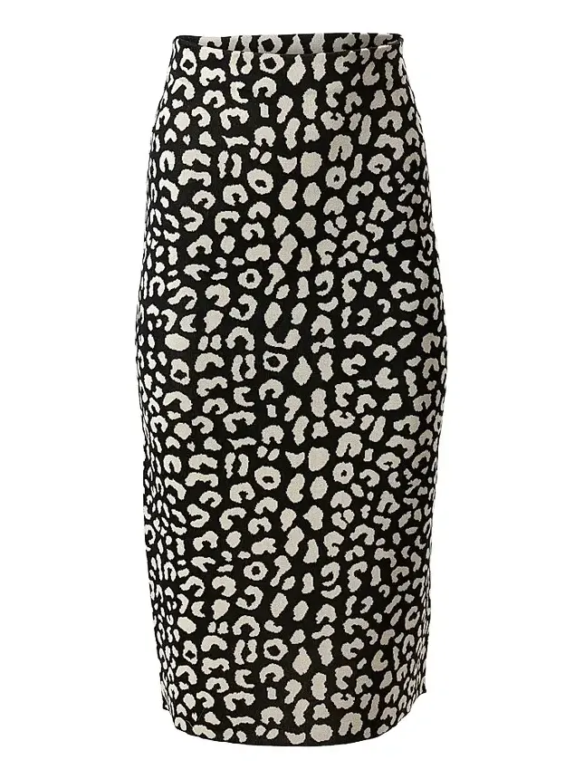 Women's Leopard Silk-Blend Knee-Length Pencil Skirt