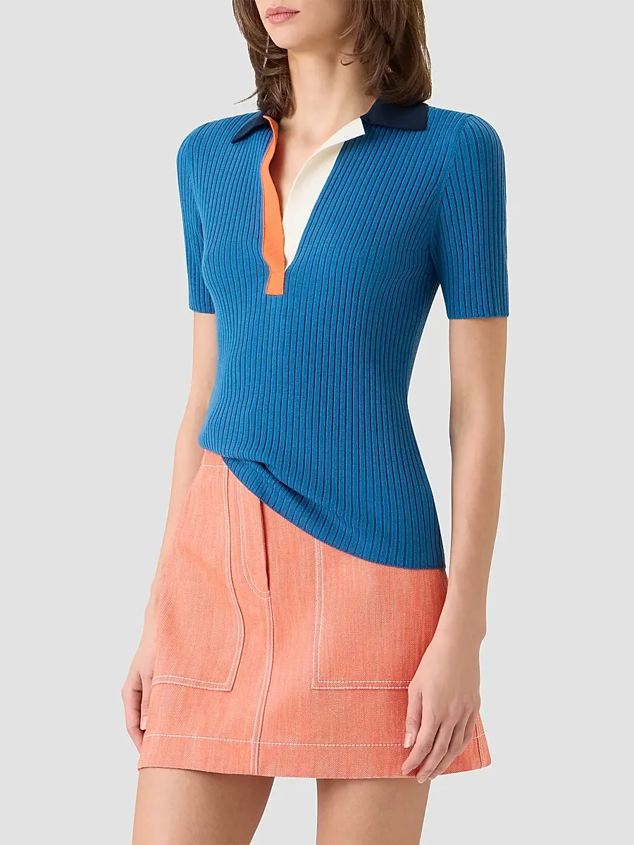 Akris punto Women's Rib-Knit Wool Short-Sleeve Polo Shirt | Thumbnail 6 Akris punto Women's Rib-Knit Wool Short-Sleeve Polo Shirt | Thumbnail 6