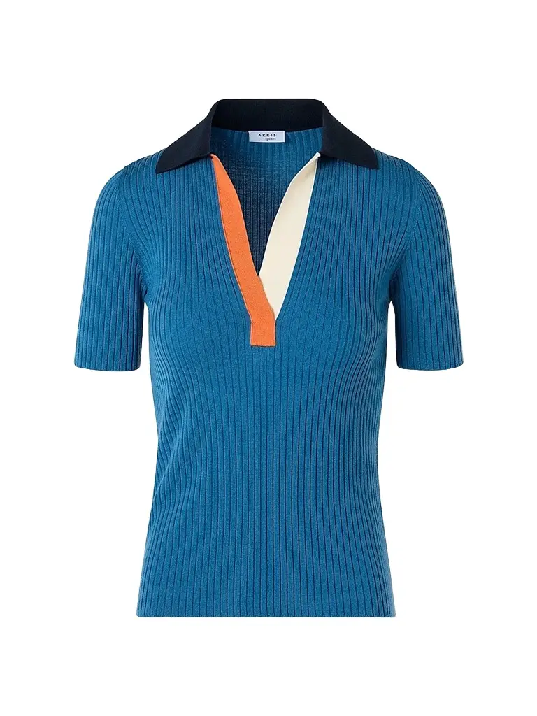 Akris punto Women's Rib-Knit Wool Short-Sleeve Polo Shirt