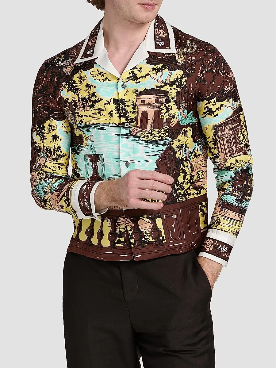 Versace Men's The Grotto Silk Twill Shirt | Thumbnail 3 Versace Men's The Grotto Silk Twill Shirt | Thumbnail 3