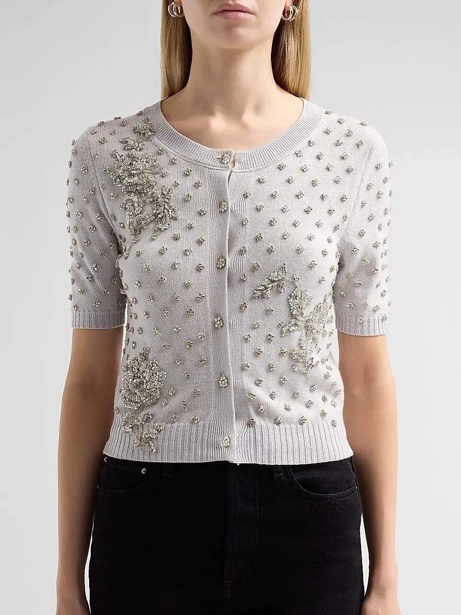 Oscar de la Renta Women's Crystal Floral-Embroidered Wool Cardigan | Thumbnail 5 Oscar de la Renta Women's Crystal Floral-Embroidered Wool Cardigan | Thumbnail 5