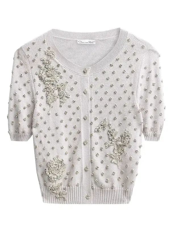 Women's Crystal Floral-Embroidered Wool Cardigan Women's Crystal Floral-Embroidered Wool Cardigan