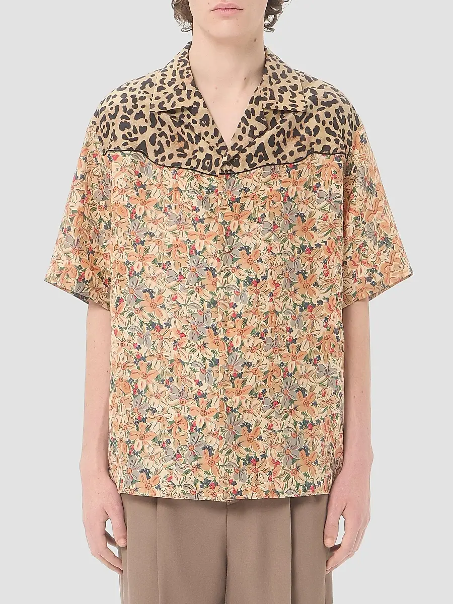 Valentino Men's Bowling Shirt in Silk Poplin and Papier Floral Prints | Thumbnail 3 Valentino Men's Bowling Shirt in Silk Poplin and Papier Floral Prints | Thumbnail 3