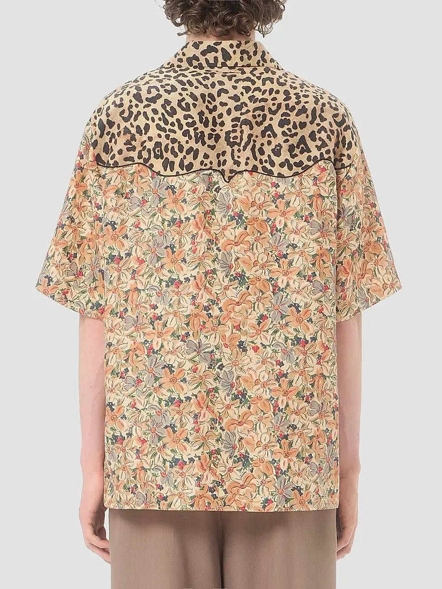 Valentino Men's Bowling Shirt in Silk Poplin and Papier Floral Prints | Thumbnail 5 Valentino Men's Bowling Shirt in Silk Poplin and Papier Floral Prints | Thumbnail 5