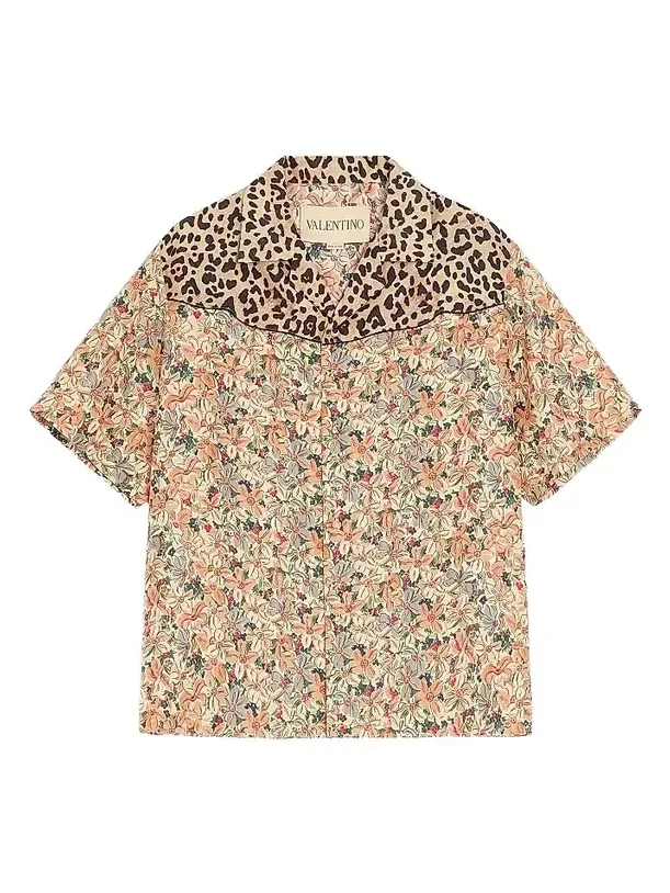 Men's Bowling Shirt in Silk Poplin and Papier Floral Prints