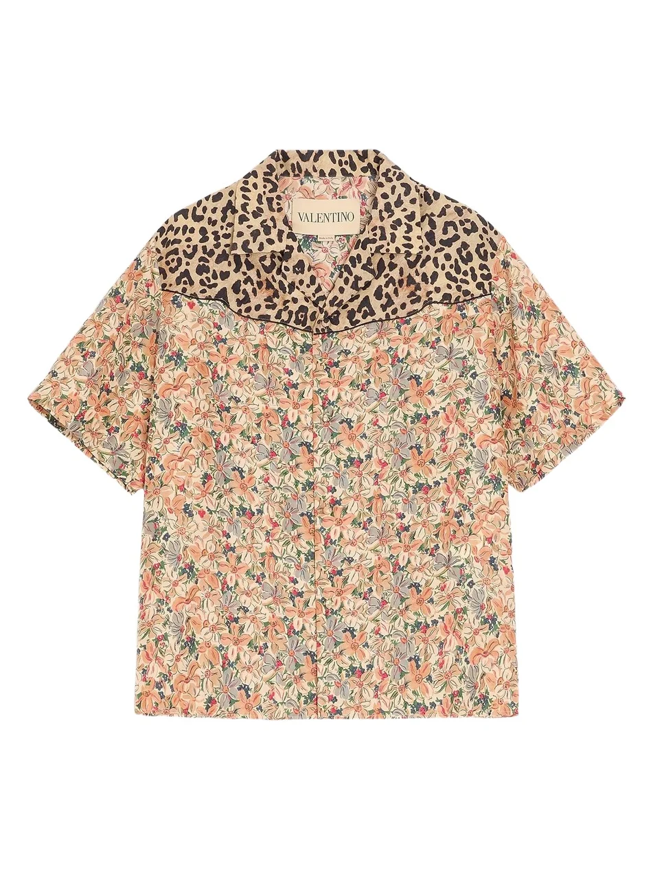 Men's Bowling Shirt in Silk Poplin and Papier Floral Prints Men's Bowling Shirt in Silk Poplin and Papier Floral Prints