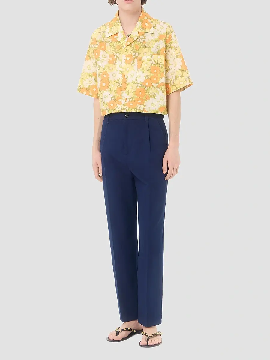 Valentino Men's Cotton Bowling Shirt with Papier Floral Print | Thumbnail 2 Valentino Men's Cotton Bowling Shirt with Papier Floral Print | Thumbnail 2