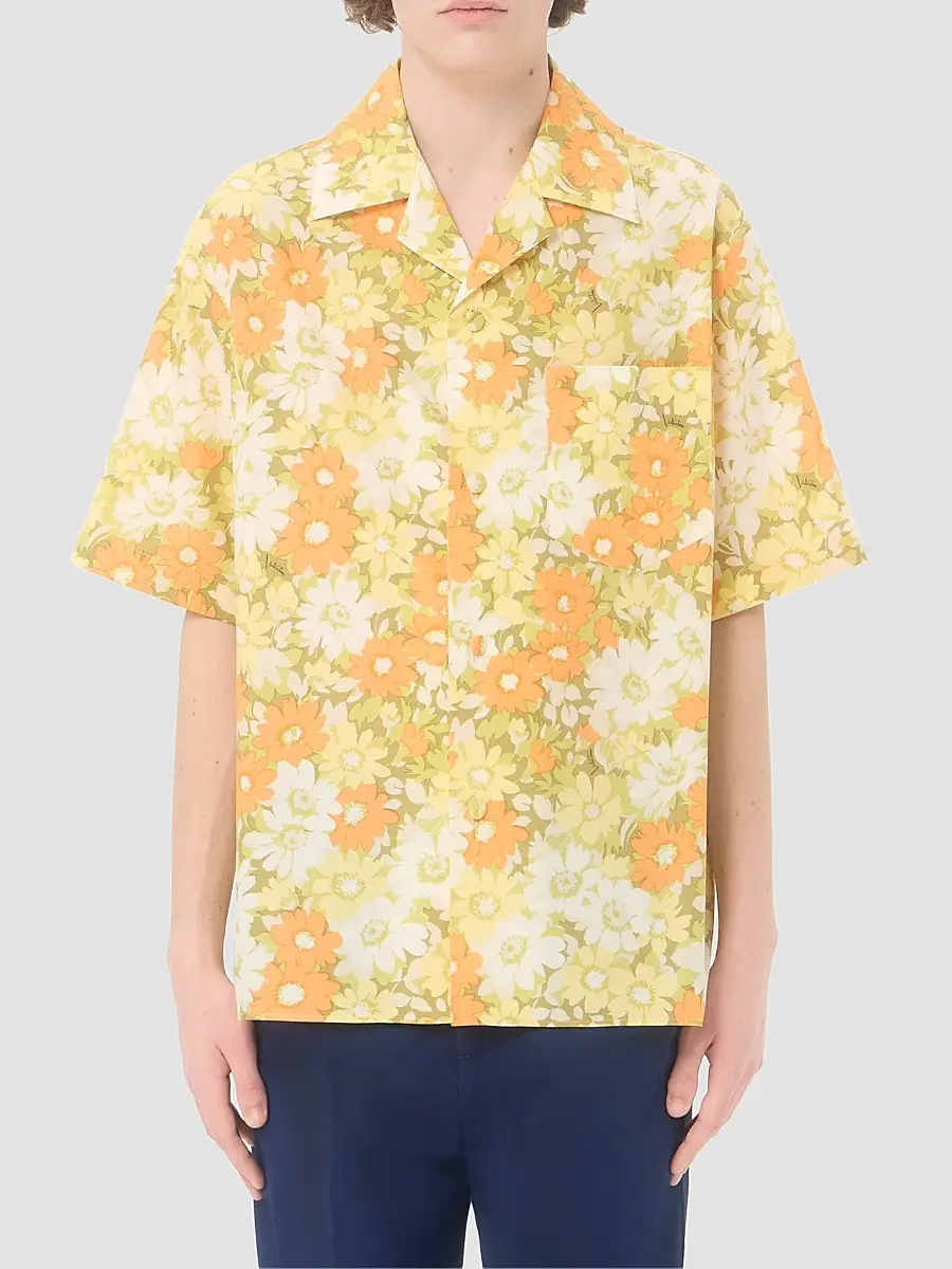 Valentino Men's Cotton Bowling Shirt with Papier Floral Print | Thumbnail 3 Valentino Men's Cotton Bowling Shirt with Papier Floral Print | Thumbnail 3