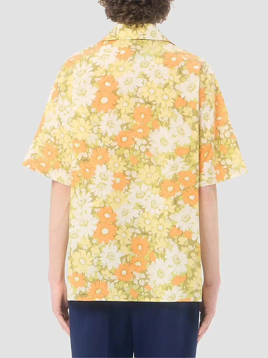 Valentino Men's Cotton Bowling Shirt with Papier Floral Print | Thumbnail 5 Valentino Men's Cotton Bowling Shirt with Papier Floral Print | Thumbnail 5