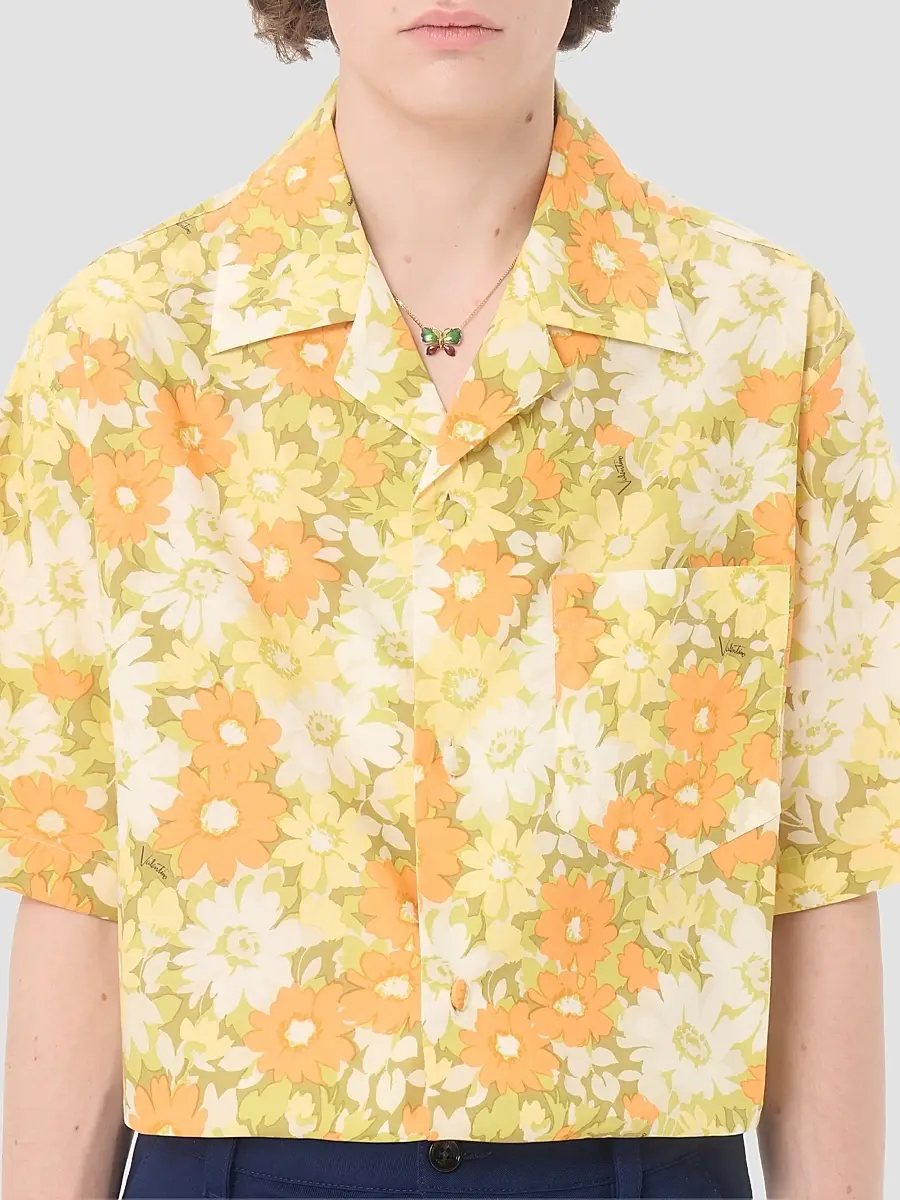 Valentino Men's Cotton Bowling Shirt with Papier Floral Print | Thumbnail 6 Valentino Men's Cotton Bowling Shirt with Papier Floral Print | Thumbnail 6