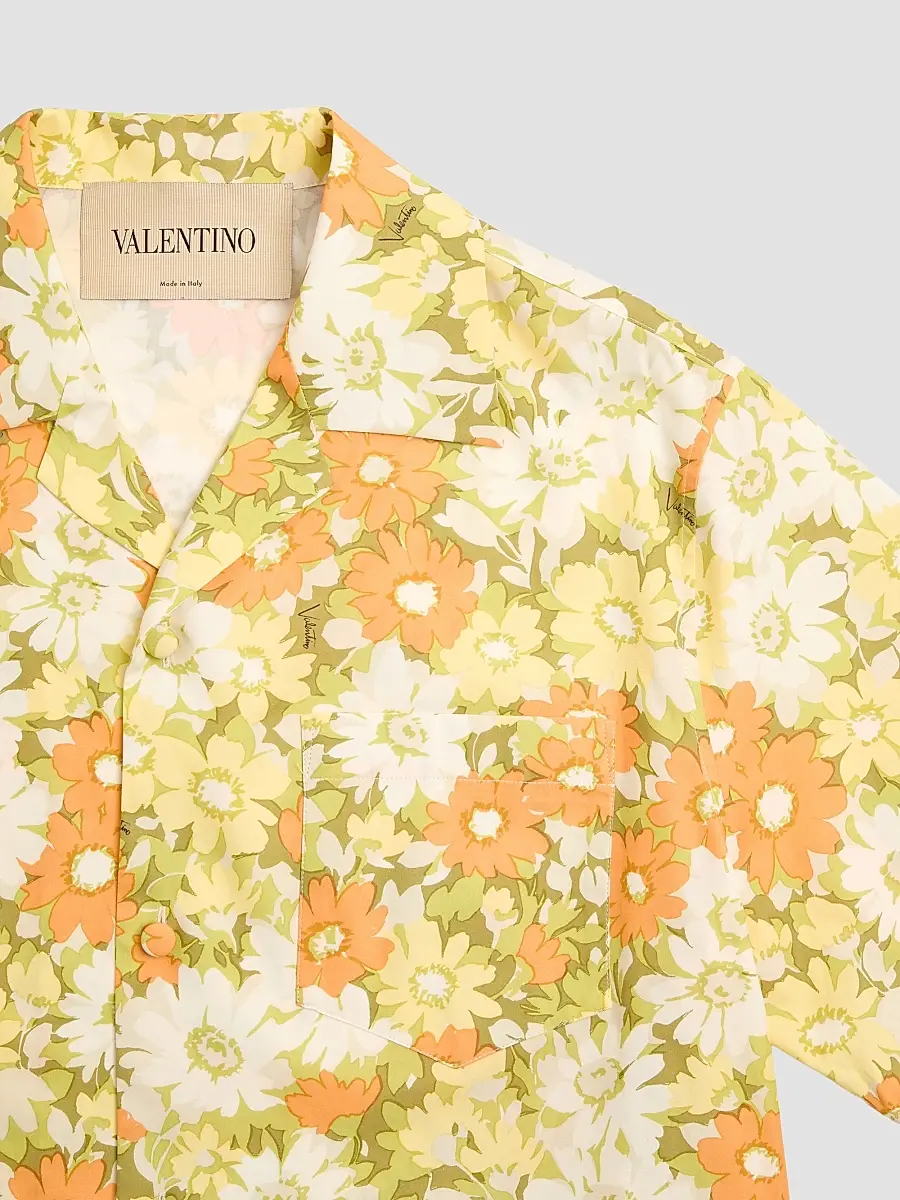 Valentino Men's Cotton Bowling Shirt with Papier Floral Print | Thumbnail 7 Valentino Men's Cotton Bowling Shirt with Papier Floral Print | Thumbnail 7