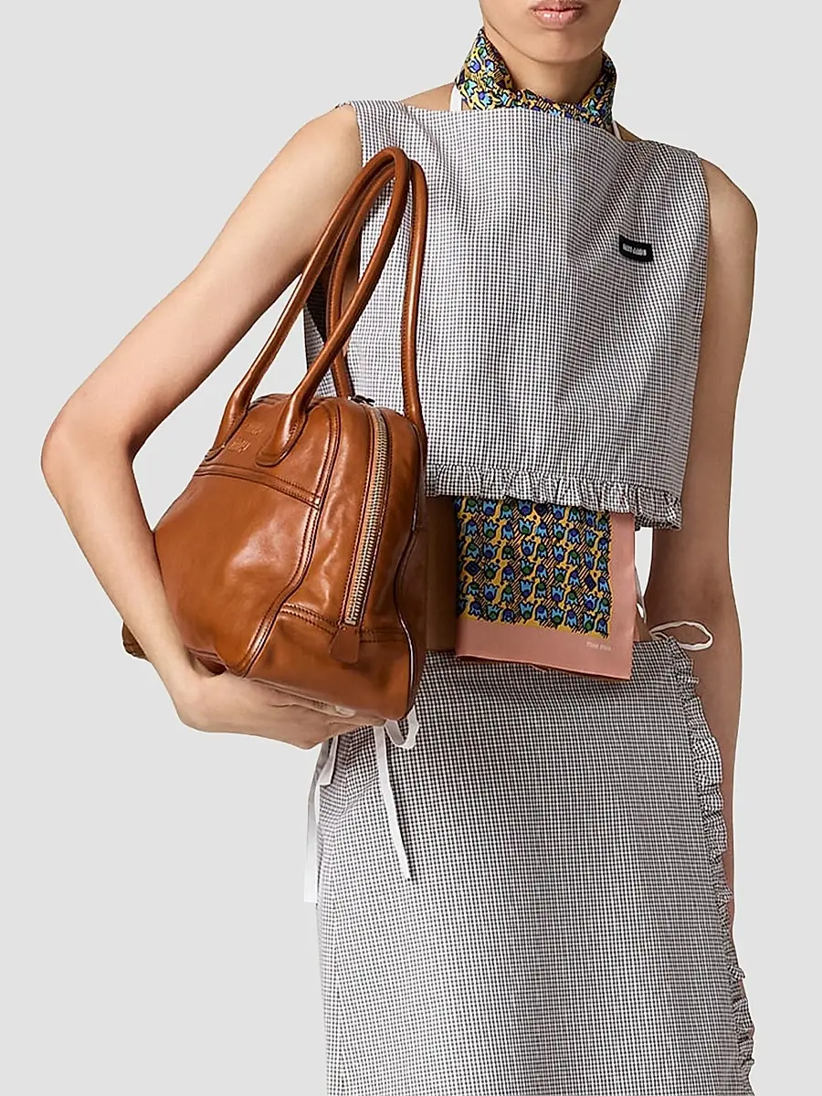 Miu Miu Women's Checked Poplin Crop Top | Thumbnail 2