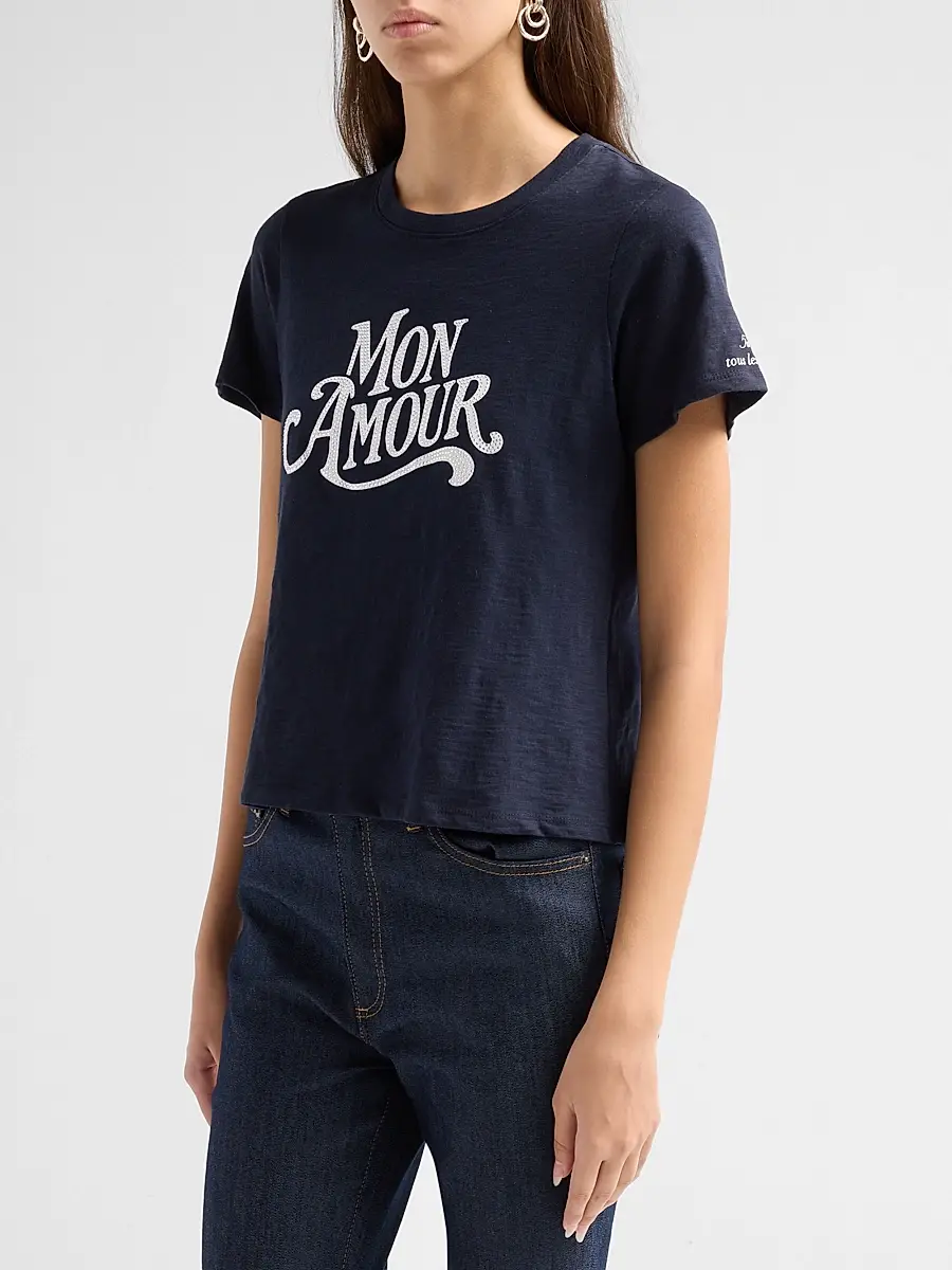 Cinq à Sept Women's Mon Amour Embellished Graphic Cotton T-shirt | Thumbnail 4 Cinq à Sept Women's Mon Amour Embellished Graphic Cotton T-shirt | Thumbnail 4