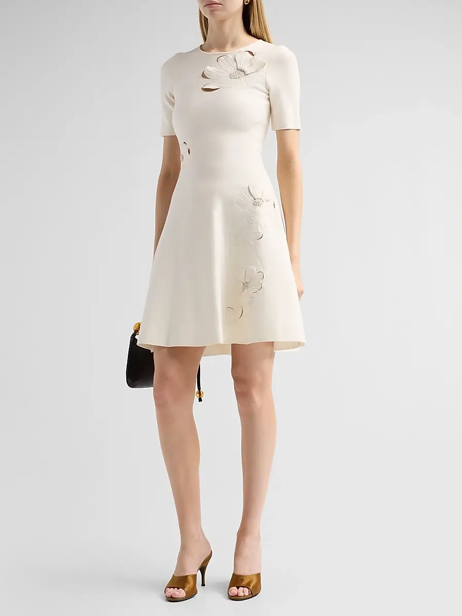 Oscar de la Renta Women's Floral Laser-Cut Knit Mini Dress | Thumbnail 4