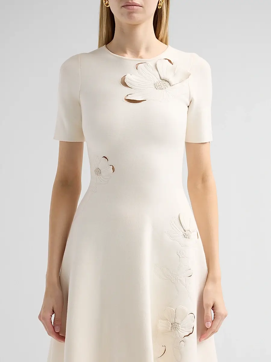 Oscar de la Renta Women's Floral Laser-Cut Knit Mini Dress | Thumbnail 5