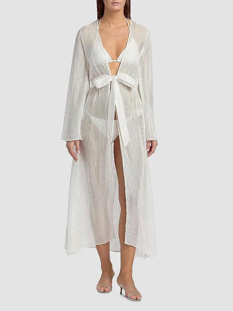 Milly Women's Vince Pinstriped Cover-Up Robe | Thumbnail 3 Milly Women's Vince Pinstriped Cover-Up Robe | Thumbnail 3