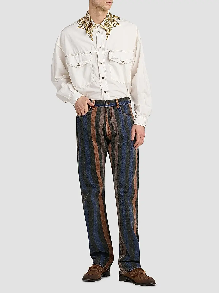 Versace Men's Striped Cotton Straight-Leg Jeans | Thumbnail 2