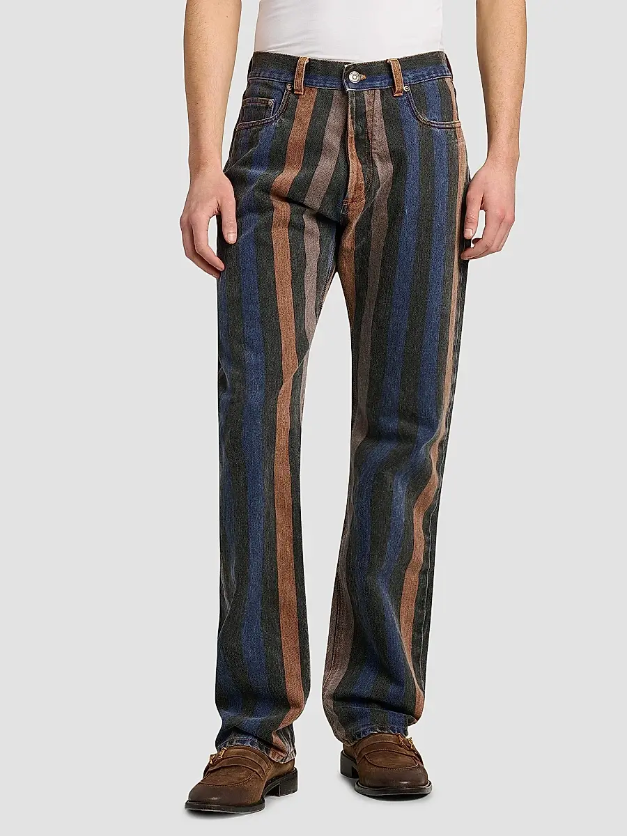 Versace Men's Striped Cotton Straight-Leg Jeans | Thumbnail 3