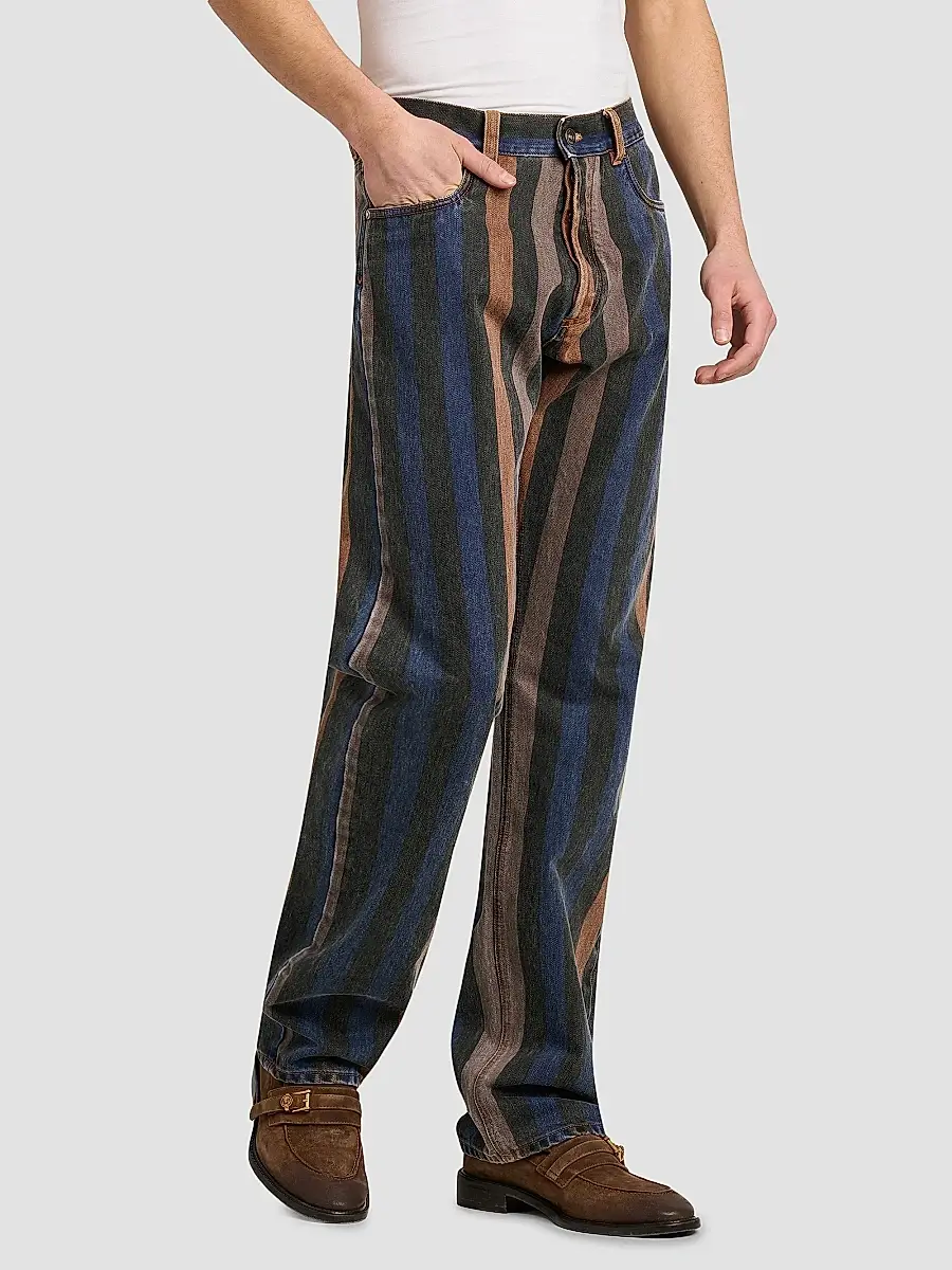 Versace Men's Striped Cotton Straight-Leg Jeans | Thumbnail 4