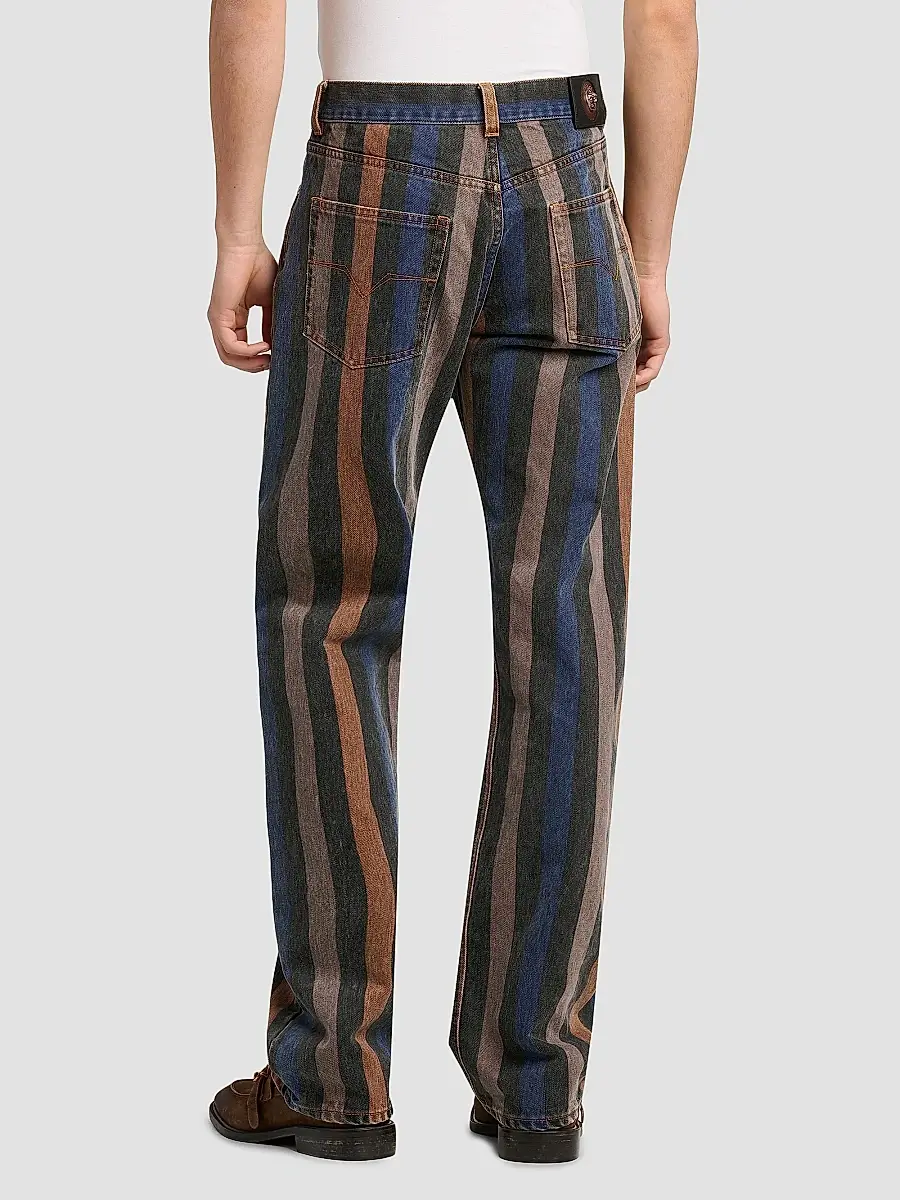 Versace Men's Striped Cotton Straight-Leg Jeans | Thumbnail 5