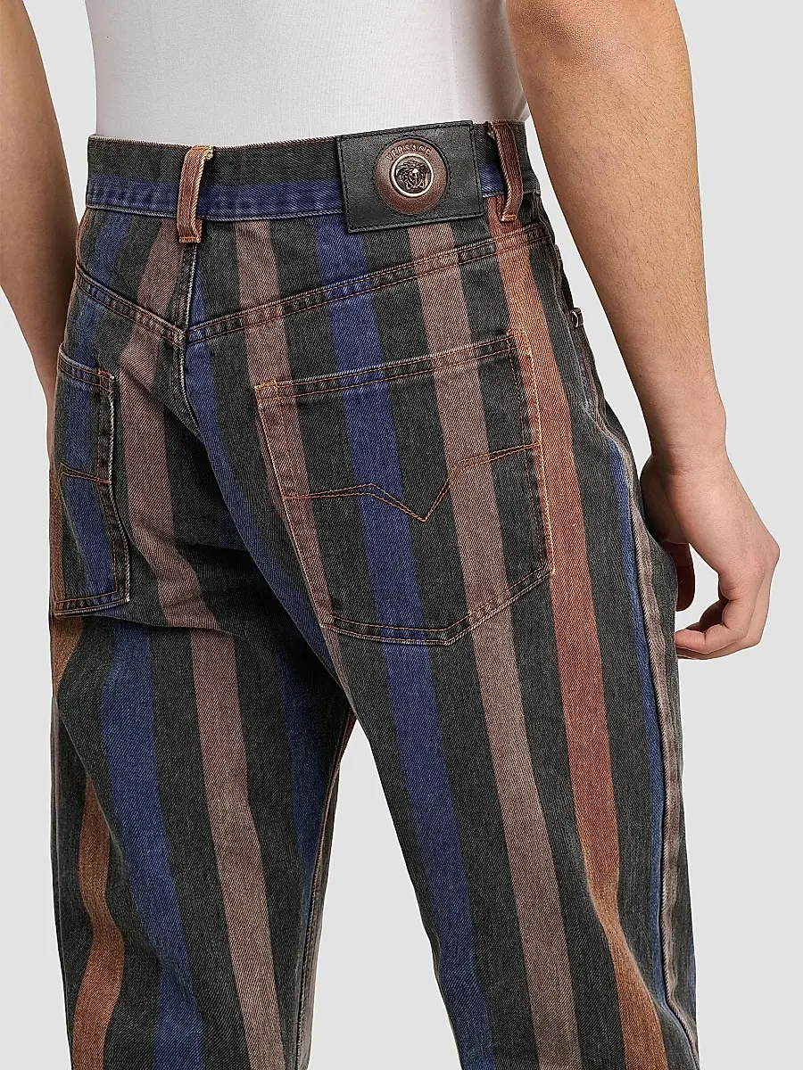 Versace Men's Striped Cotton Straight-Leg Jeans | Thumbnail 6