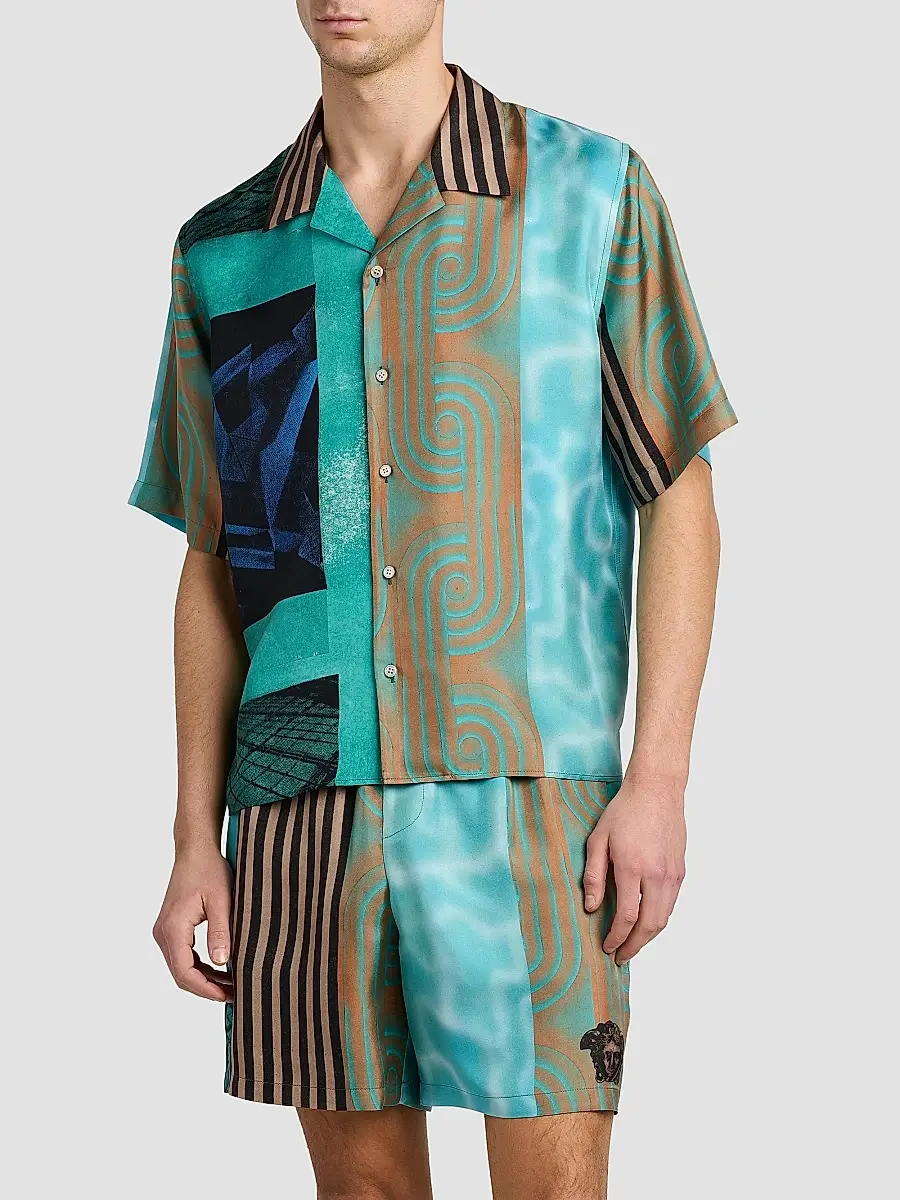 Versace Men's Printed Silk Camp Shirt | Thumbnail 3