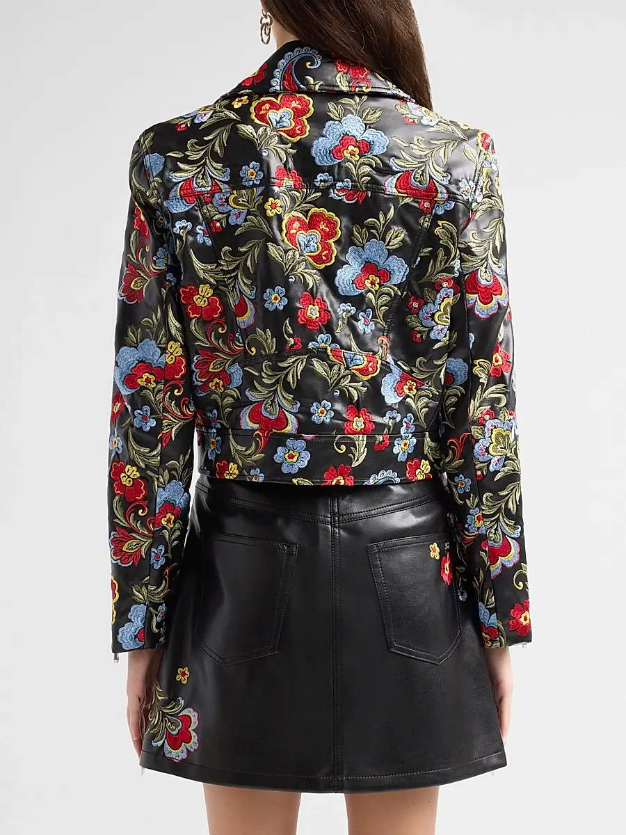 Cinq à Sept Women's Genevive Floral-Embroidered Biker Jacket | Thumbnail 3 Cinq à Sept Women's Genevive Floral-Embroidered Biker Jacket | Thumbnail 3